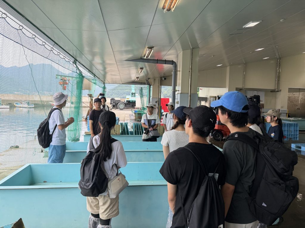 水産市場を見学する高校生たち